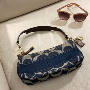COACH Denim Signature Stripe Small Shoulder Bag